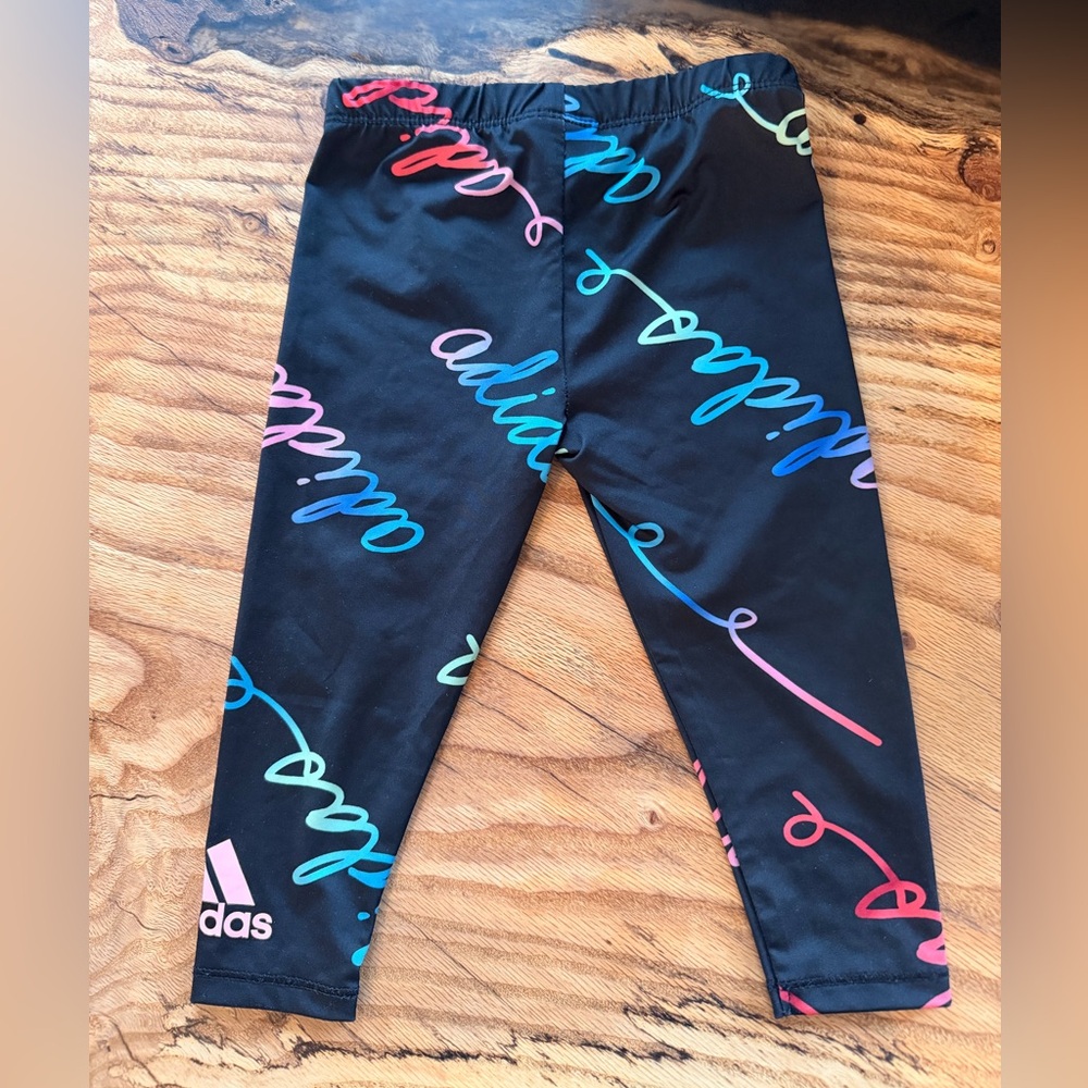 Adidas Girls Leggings 18M Black Rainbow Logo Athletic Pants